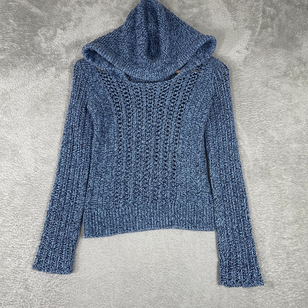 American Eagle Hoodie Sweater Womens XS Blue Marled Knit Hooded Y2K Bella Swan